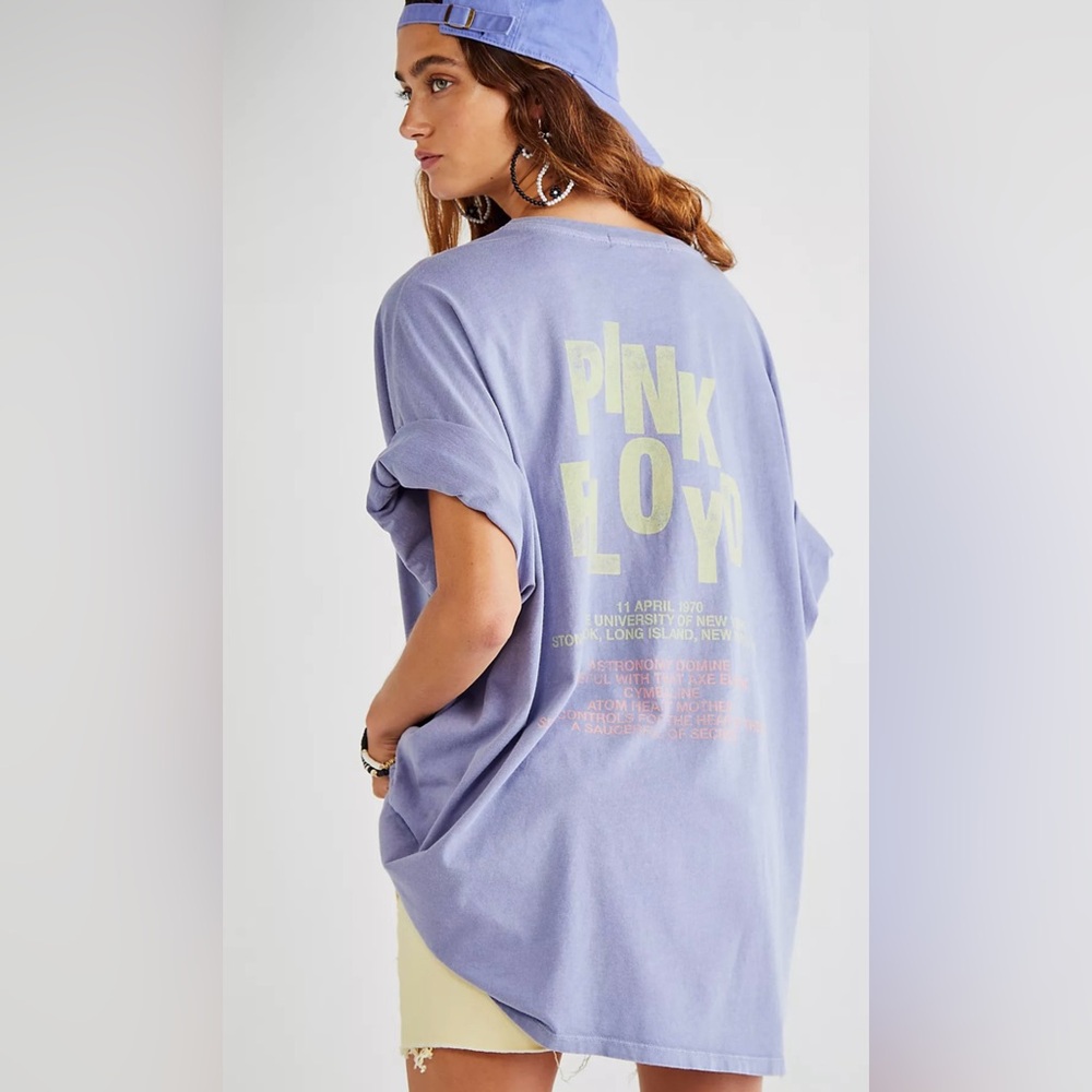 Free People Daydreamer Teal Blue Oversized Short Sleeve Tee - Picture 2 of 8